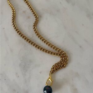 Gold curb chain Necklace with Pearl Pendant